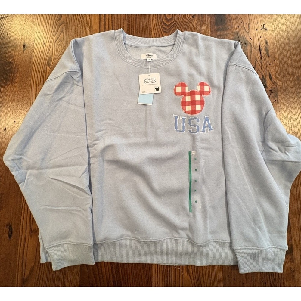 Disney Grayson Threads Mickey Mouse USA Americana Blue Sweatshirt Medium NWT